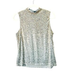 Cupio Blush NEW Sequin Mock Neck Sleeveless Top Sparkly Evening Party Glam Y2K